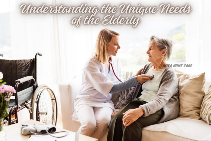 A caring Iniya Home Care nurse in Pollachi attentively listens to an elderly woman, showcasing personalized attention to understand the unique needs of the elderly in a comfortable home setting