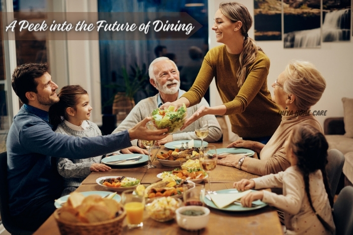 Family enjoying a hearty meal served by Iniya Home Care's home cook services in Pollachi, capturing a glimpse of the joyful and communal future of dining