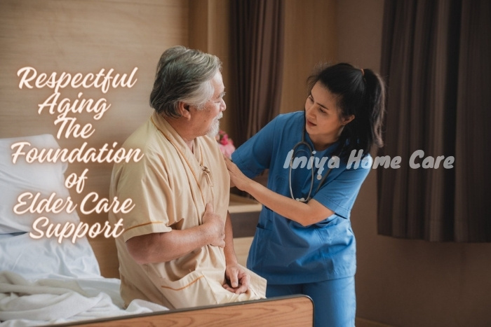 Nurse assisting an elderly man to stand, showcasing the compassionate elder care support provided by Iniya Home Care in Pollachi, dedicated to respectful aging