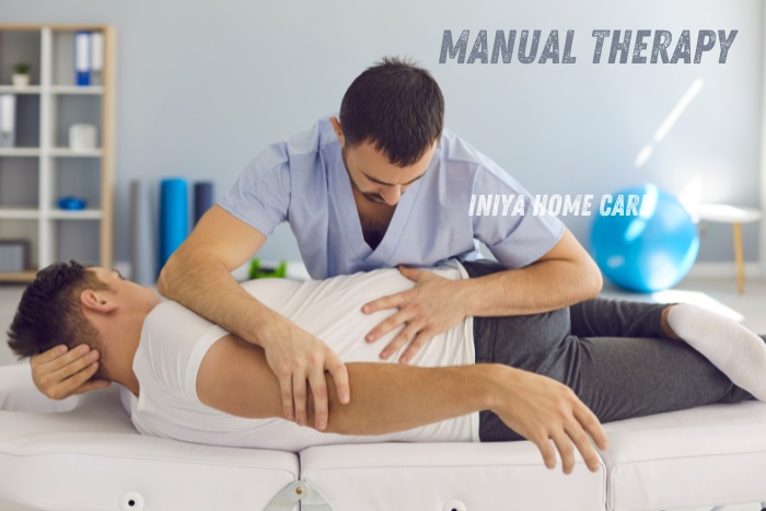 Professional therapist performing manual therapy on a male patient, showcasing the specialized physiotherapy services offered by Iniya Home Care in Pollachi. Enhancing mobility and recovery with expert hands-on techniques