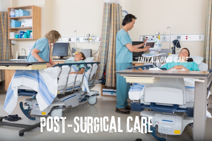 Healthcare professionals providing post-surgical care to patients in a medical facility, showcasing the expert post-surgical care services offered by Iniya Home Care in Pollachi. Ensuring smooth recovery and optimal health outcomes with professional home nursing support.