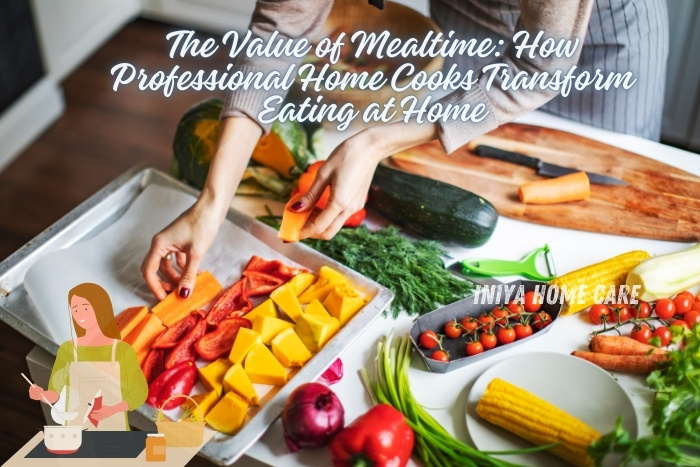 Professional home cook preparing a variety of fresh vegetables, showcasing the value of mealtime and the transformation of eating at home by Iniya Home Care in Pollachi. Elevating home dining experiences with nutritious and delicious meals