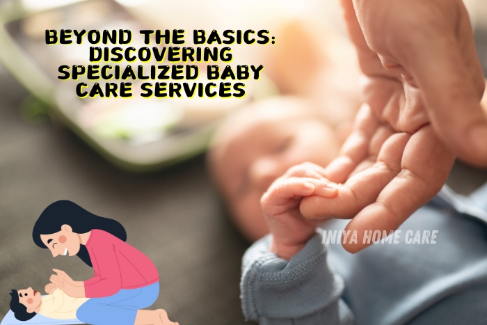 Specialized baby care services by Iniya Home Care. A close-up of a caregiver gently holding a newborn's hand