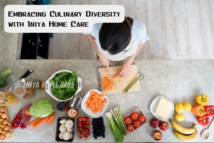 home cook preparing fresh vegetables and fruits for a healthy meal in Pollachi with Iniya Home Care's personalized home cooking services