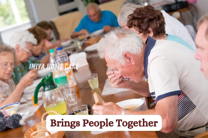 Elderly residents enjoying a warm, home-cooked meal together with Iniya Home Care in Pollachi